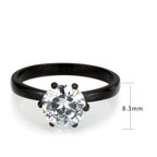 Elegant womens black stainless steel ring featuring a large sparkling crystal centerpiece