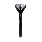 Stunning womens black stainless steel ring featuring a sparkling clear gemstone setting