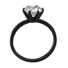 Womens black stainless steel ring featuring a large sparkling stone for elegant style
