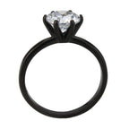 Womens black stainless steel ring featuring a large sparkling stone for elegant style
