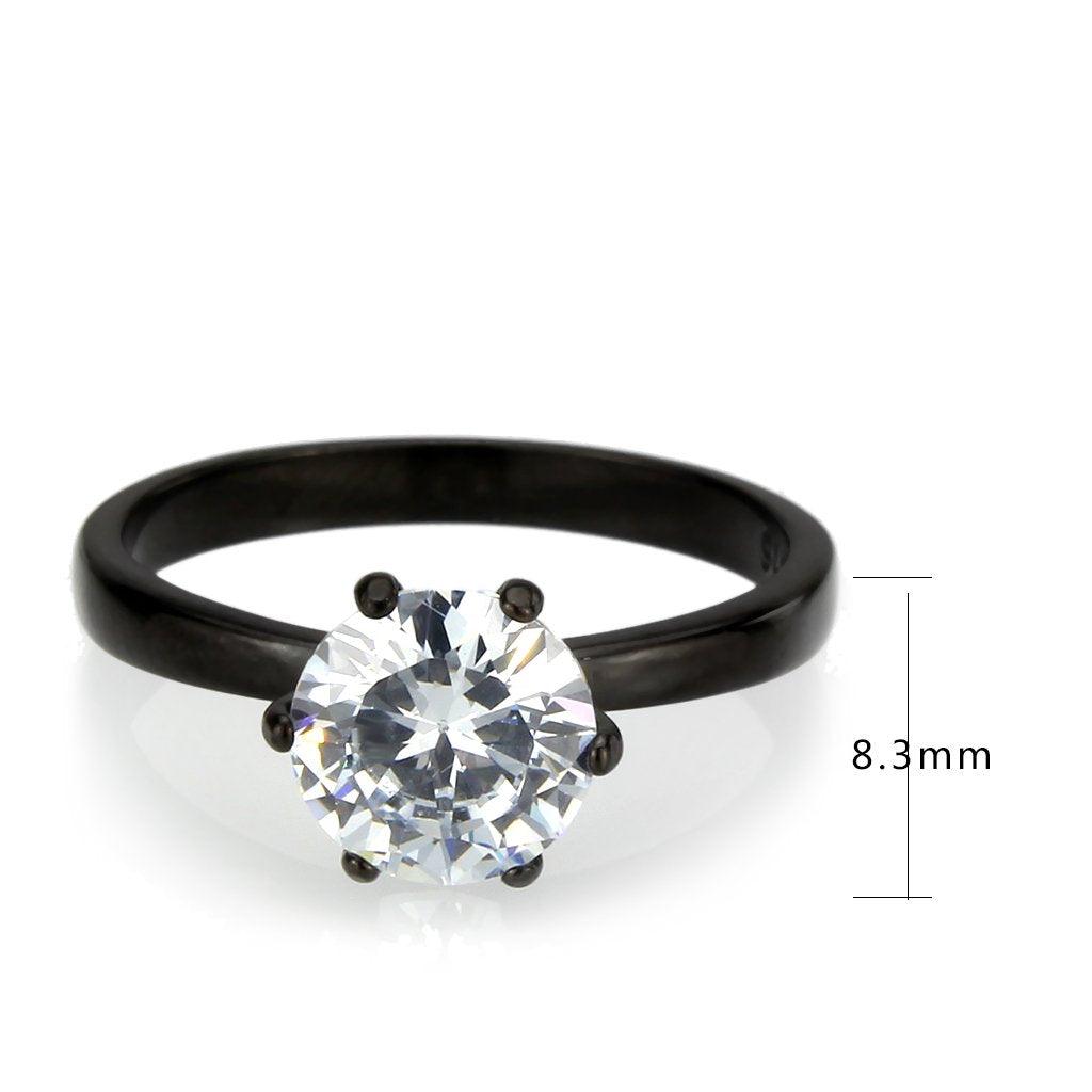 Women's Jewelry - Rings Womens Black Stainless Steel Ring with AAA Grade CZ in Clear