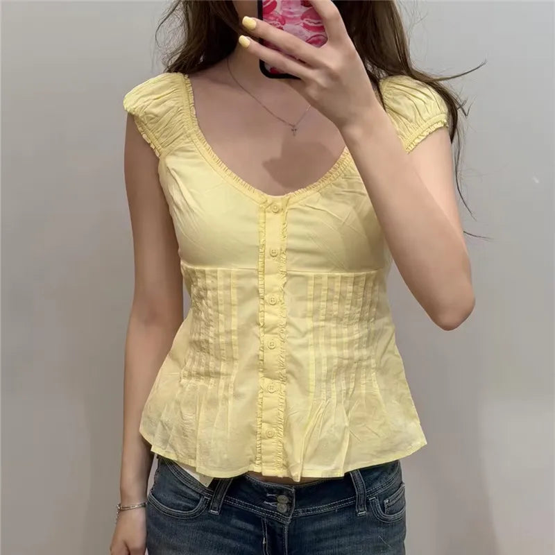 women's yellow cotton blouse, perfect for casual outings