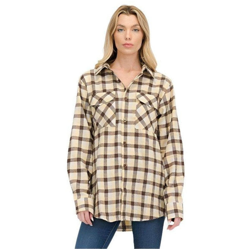 Womens Boyfriend Long Sleeve Flannel Shirt - VacationGrabs