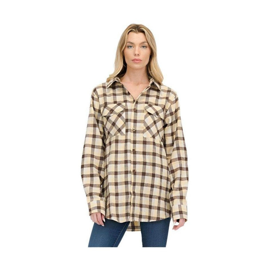Womens Boyfriend Long Sleeve Flannel Shirt - VacationGrabs