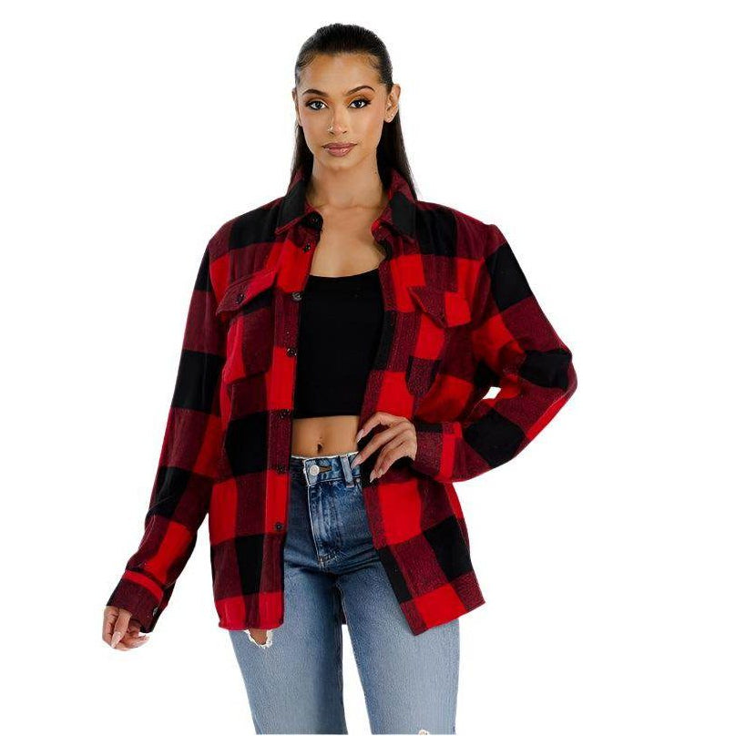 Womens Boyfriend Oversized Soft Flannel Shacket - VacationGrabs