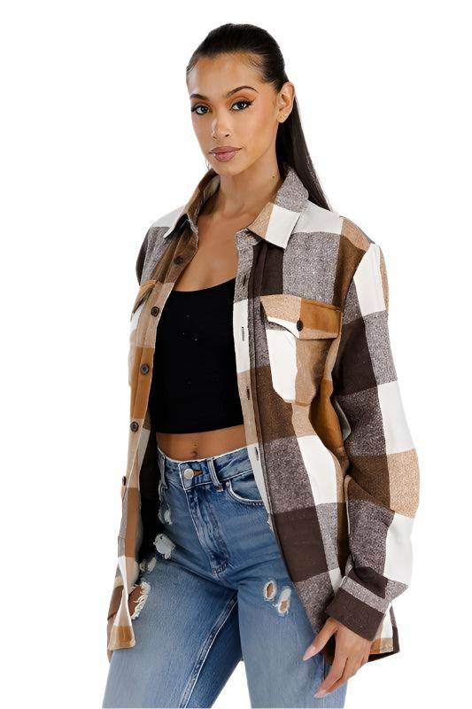 Womens Boyfriend Oversized Soft Flannel Shacket - VacationGrabs