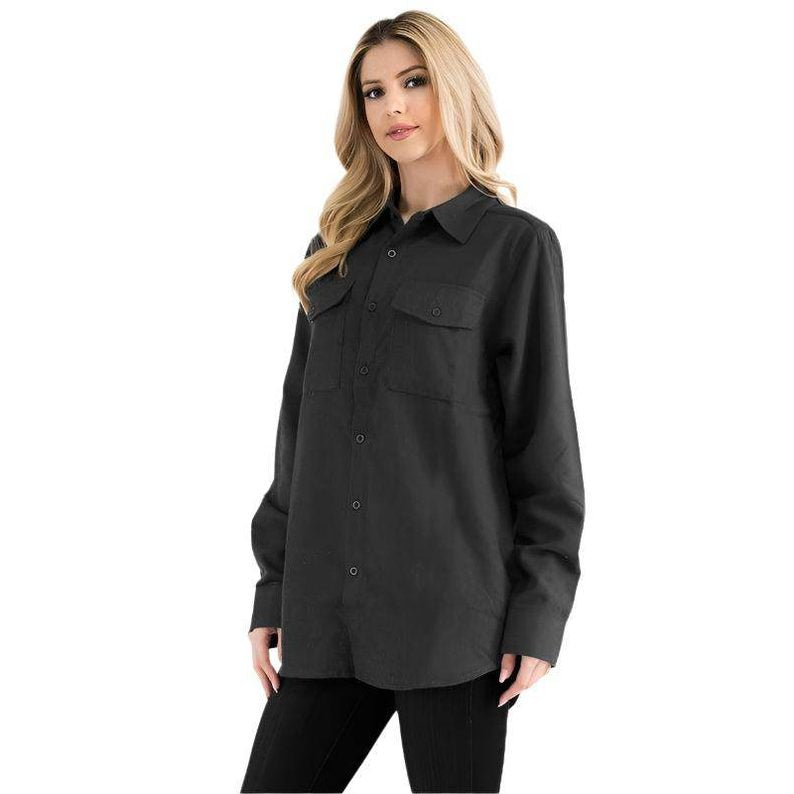 Womens Boyfriend Solid Flannel Shirt - VacationGrabs