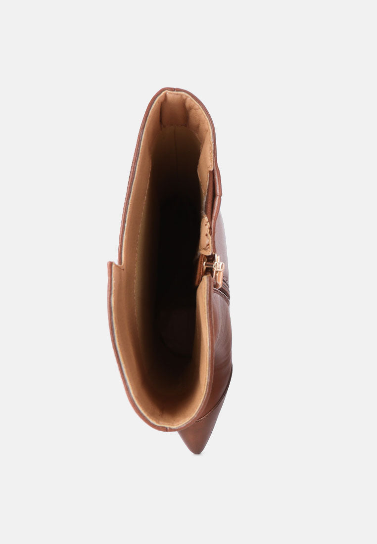 Inside view of London Rag women's brown high heel boots with a sleek design and comfortable lining