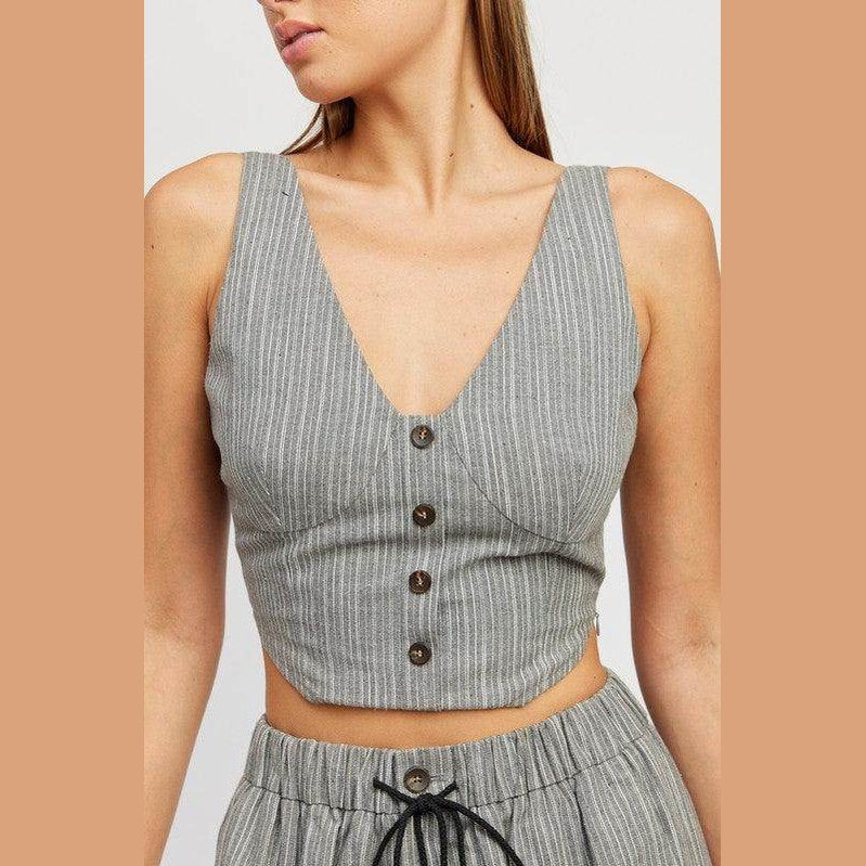 Womens Button Down Pinstripe Vest Top - VacationGrabs