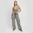 Womens Button Down Pinstripe Vest Top - VacationGrabs