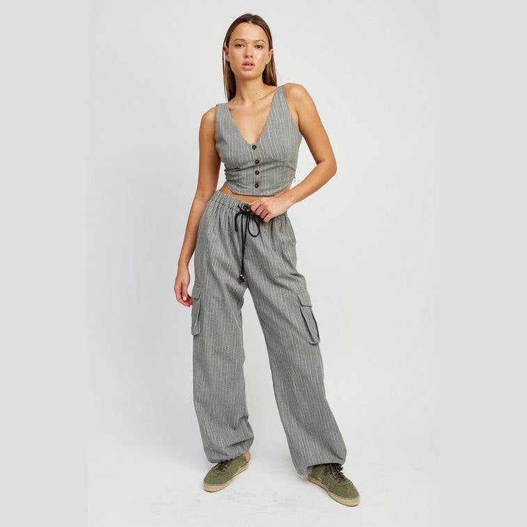 Womens Button Down Pinstripe Vest Top - VacationGrabs