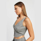 Womens Button Down Pinstripe Vest Top - VacationGrabs