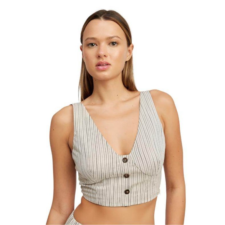 Womens Button Down Pinstripe Vest Top - VacationGrabs