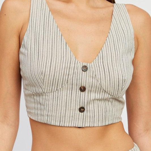 Women's Shirts - Cropped Tops Womens Button Down Pinstripe Vest Top