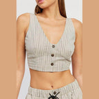 Womens Button Down Pinstripe Vest Top - VacationGrabs