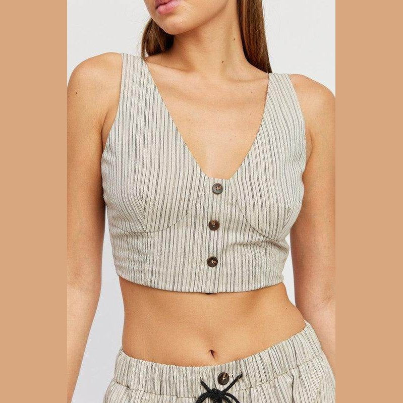 Womens Button Down Pinstripe Vest Top - VacationGrabs
