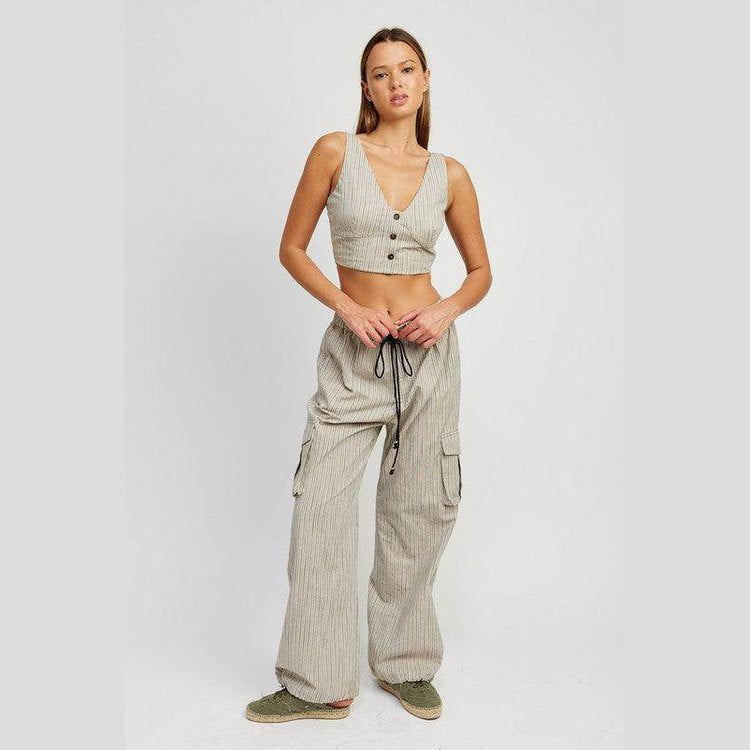 Womens Button Down Pinstripe Vest Top - VacationGrabs