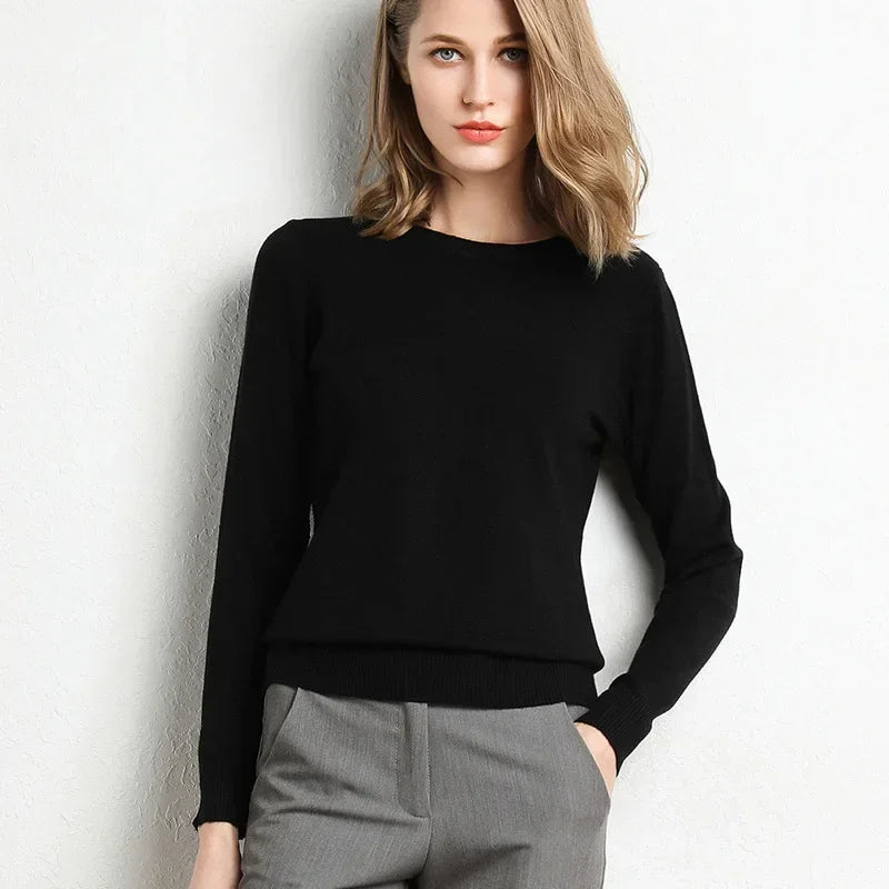 Elegant black women's cashmere wool blend sweater designed for comfort and style