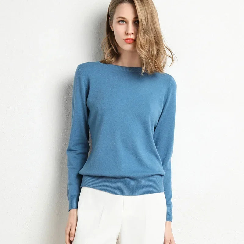 SHOMICOBOUTIQUE women's cashmere wool blend sweater in blue, perfect for stylish layering