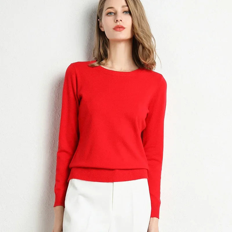 SHOMICOBOUTIQUE Women's Cashmere Wool Blend Sweater in vibrant red for stylish comfort