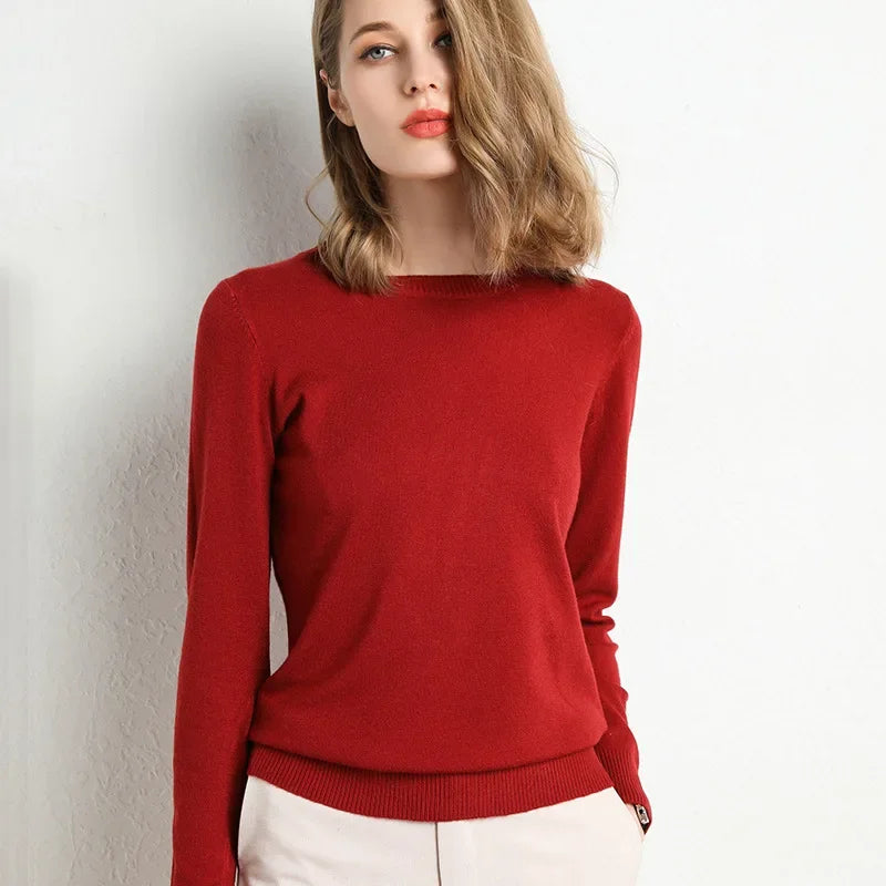 SHOMICOBOUTIQUE women's cashmere wool blend sweater in red with a classic fit and round neckline