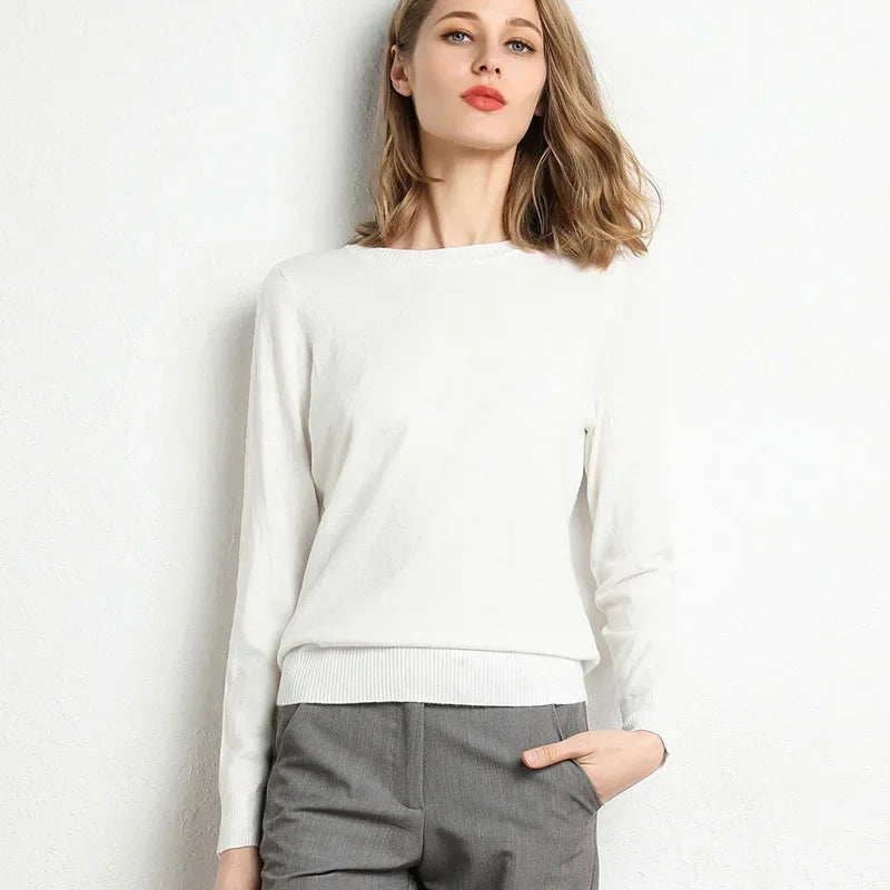 Elegant women's cashmere wool blend sweater in white, perfect for casual and chic outfits