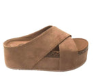 Maker's Shoes womens casual flatform sandals with arch support in tan with crisscross straps
