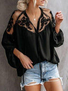 Women's Shirts Womens Casual Solid V Neck Lace Crochet Blouse