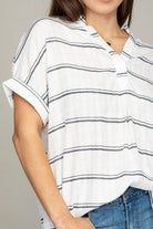 Women's Shirts Womens Casual Striped Henley V-Neck Shirt