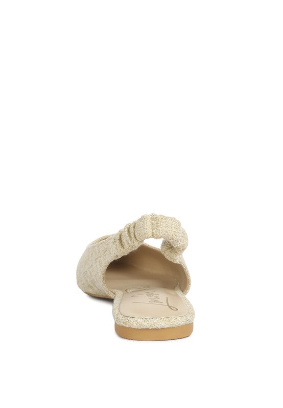 Rag Company womens casual travel footwear beige flat with ruched strap and cushioned insole