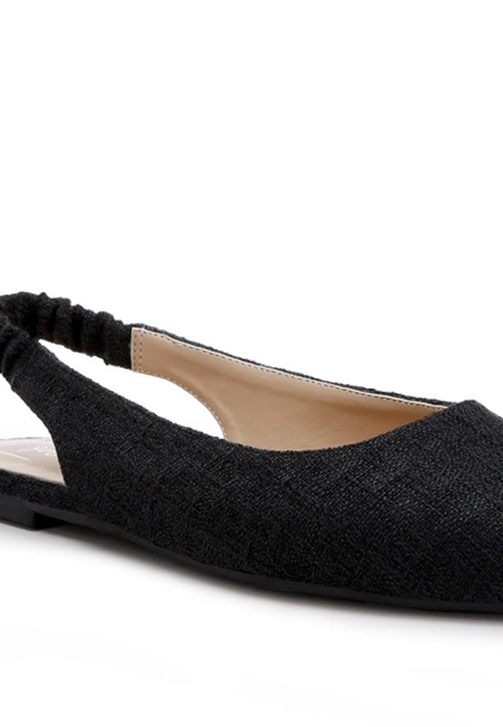 Rag Company black womens casual travel footwear flat shoe with elastic slingback design