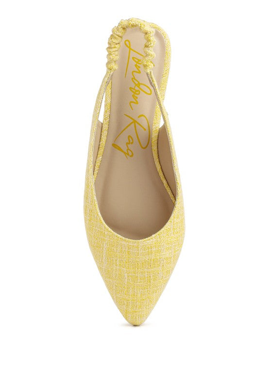 Rag Company yellow flats womens casual travel footwear with pointed toe and slingback design