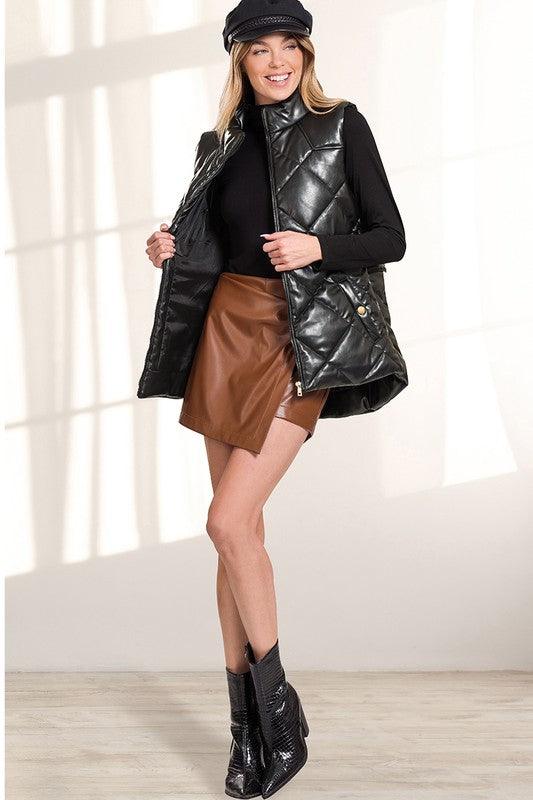 Women's Coats & Jackets Womens Chocolate Vegan Leather Puffer Vest
