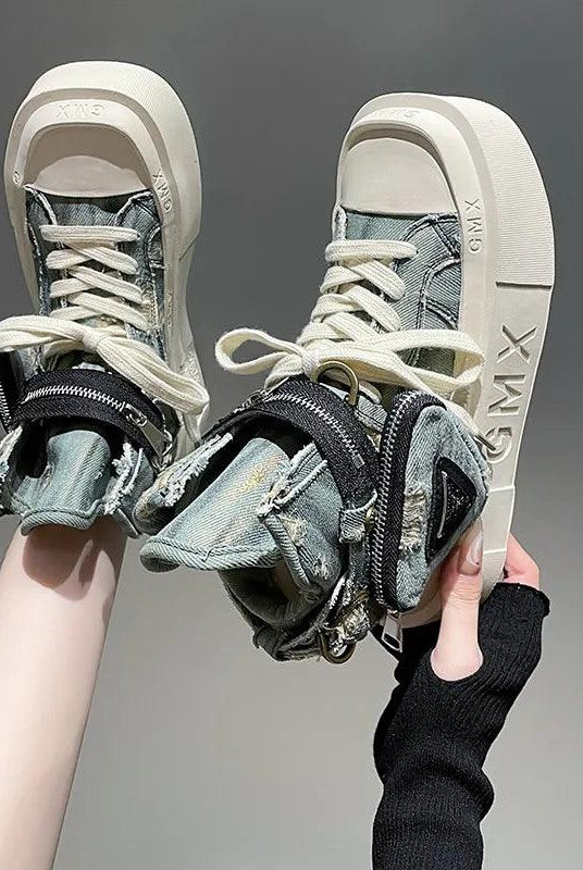 Women's Shoes - Sneakers Womens Chunky Punk Denim Canvas Shoes Low Top Goth Platform Shoes