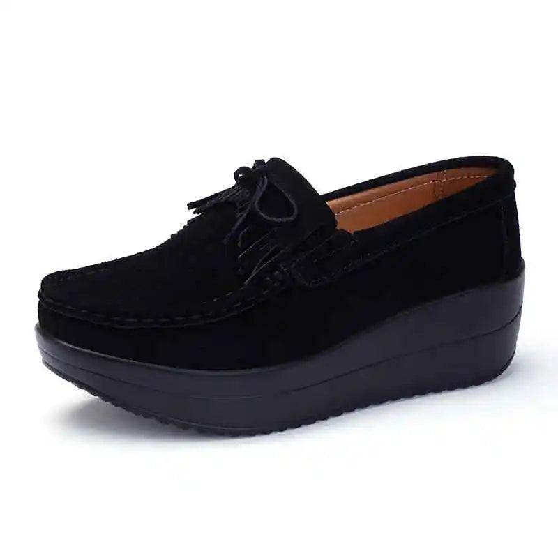 Women's black suede loafers, perfect women's city walking shoes
