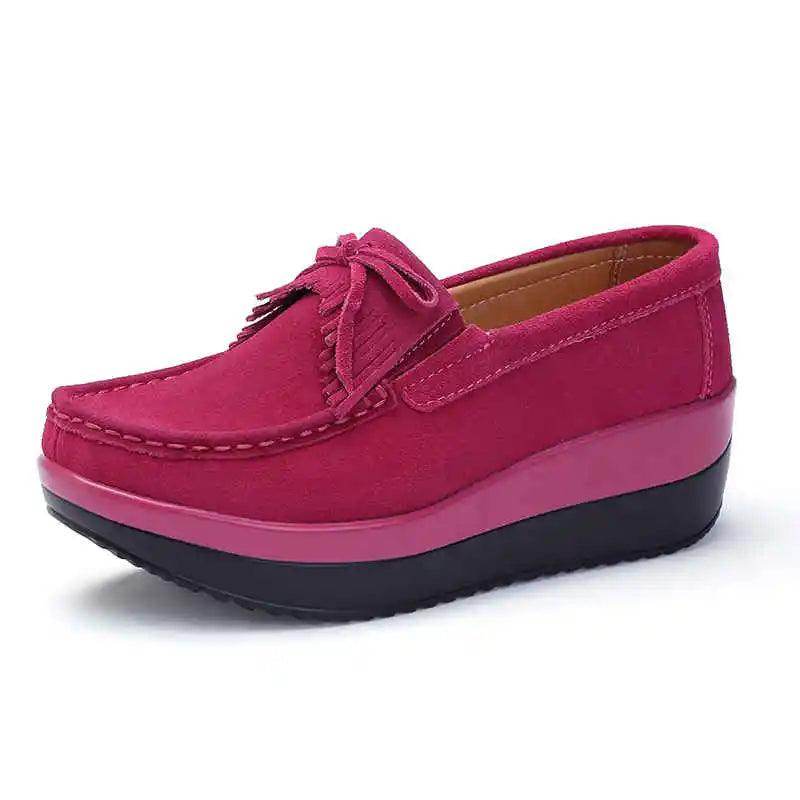 Women's pink suede loafers, perfect city walking shoes