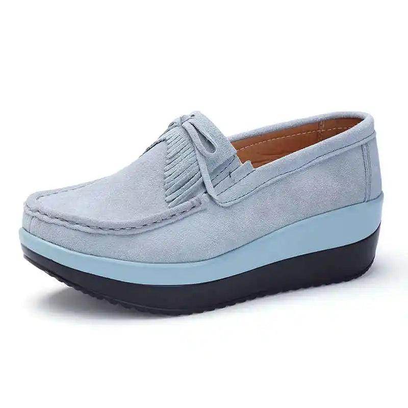 Light blue women's city walking shoes with comfortable slip-on design