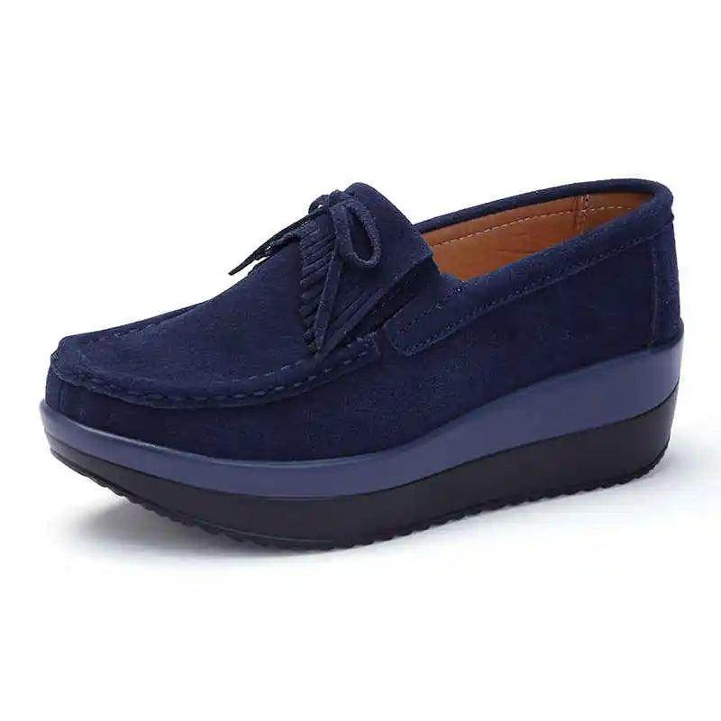 Women's navy suede loafers, ideal women's city walking shoes