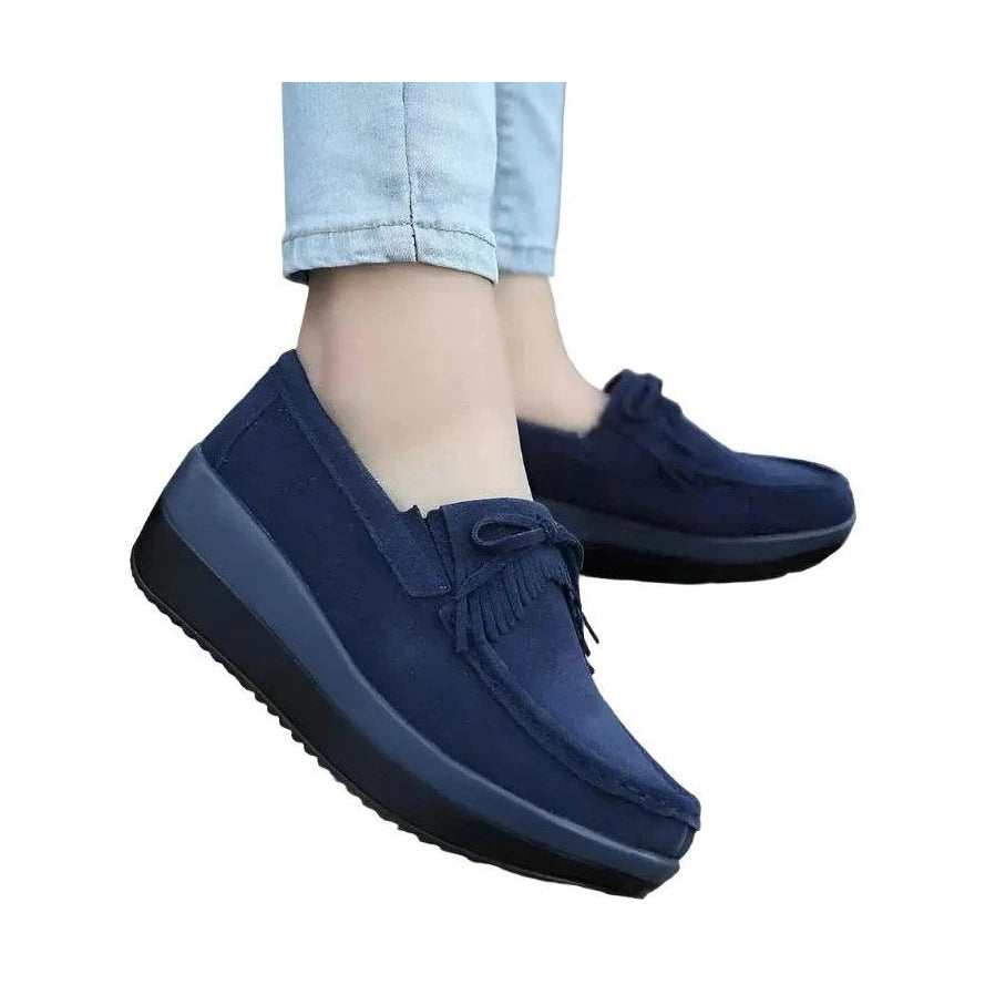 Women's navy loafers, soft material for city walking shoes