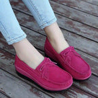 Women's pink suede loafers, perfect women's city walking shoes