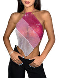 Womens Clubwear Mesh Tops with Diamond Sparkle Detail