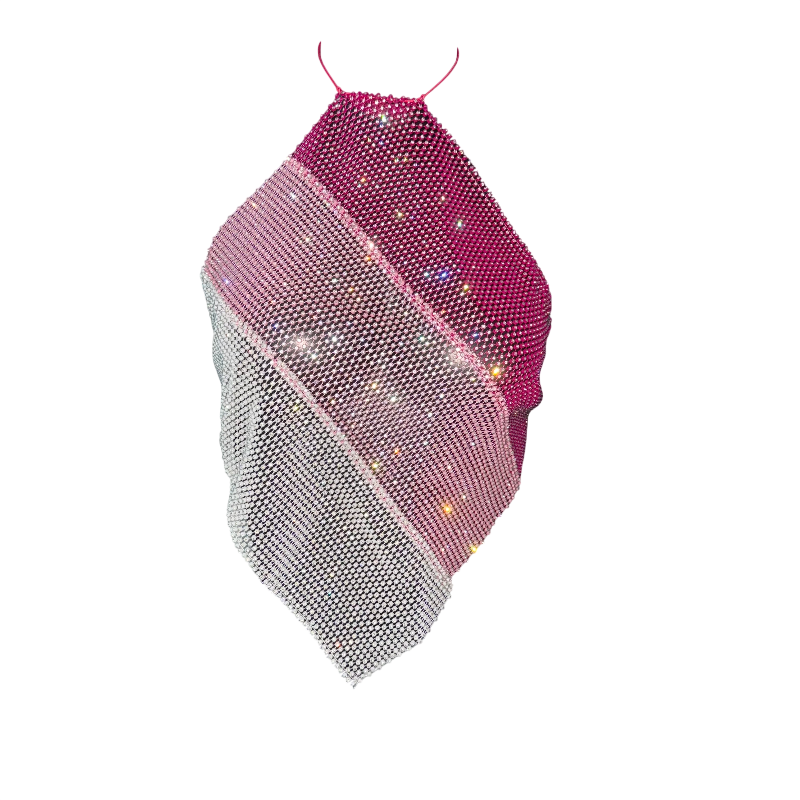 Pink and silver beaded dress on a white background