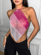 Womens clubwear mesh tops in pink and white, perfect for nightlife