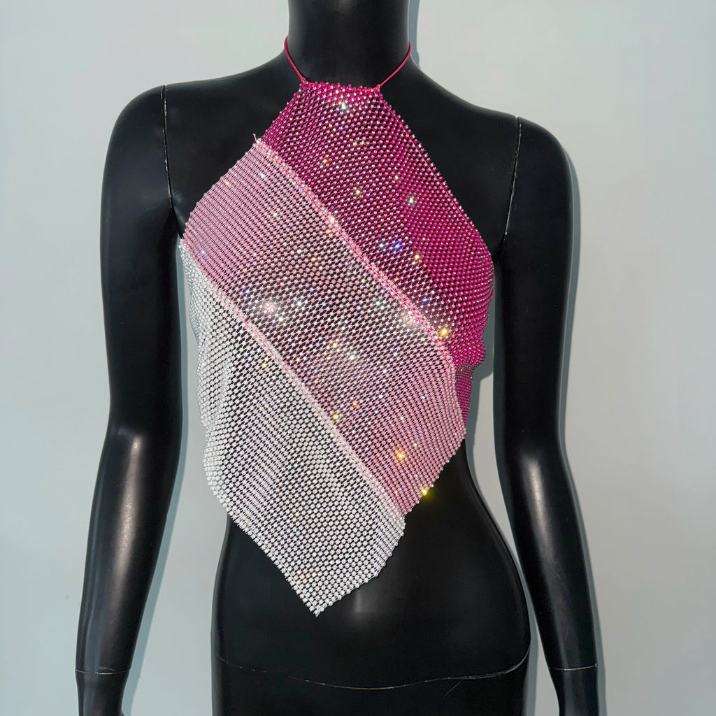 Womens clubwear mesh tops in pink and white for nightlife events