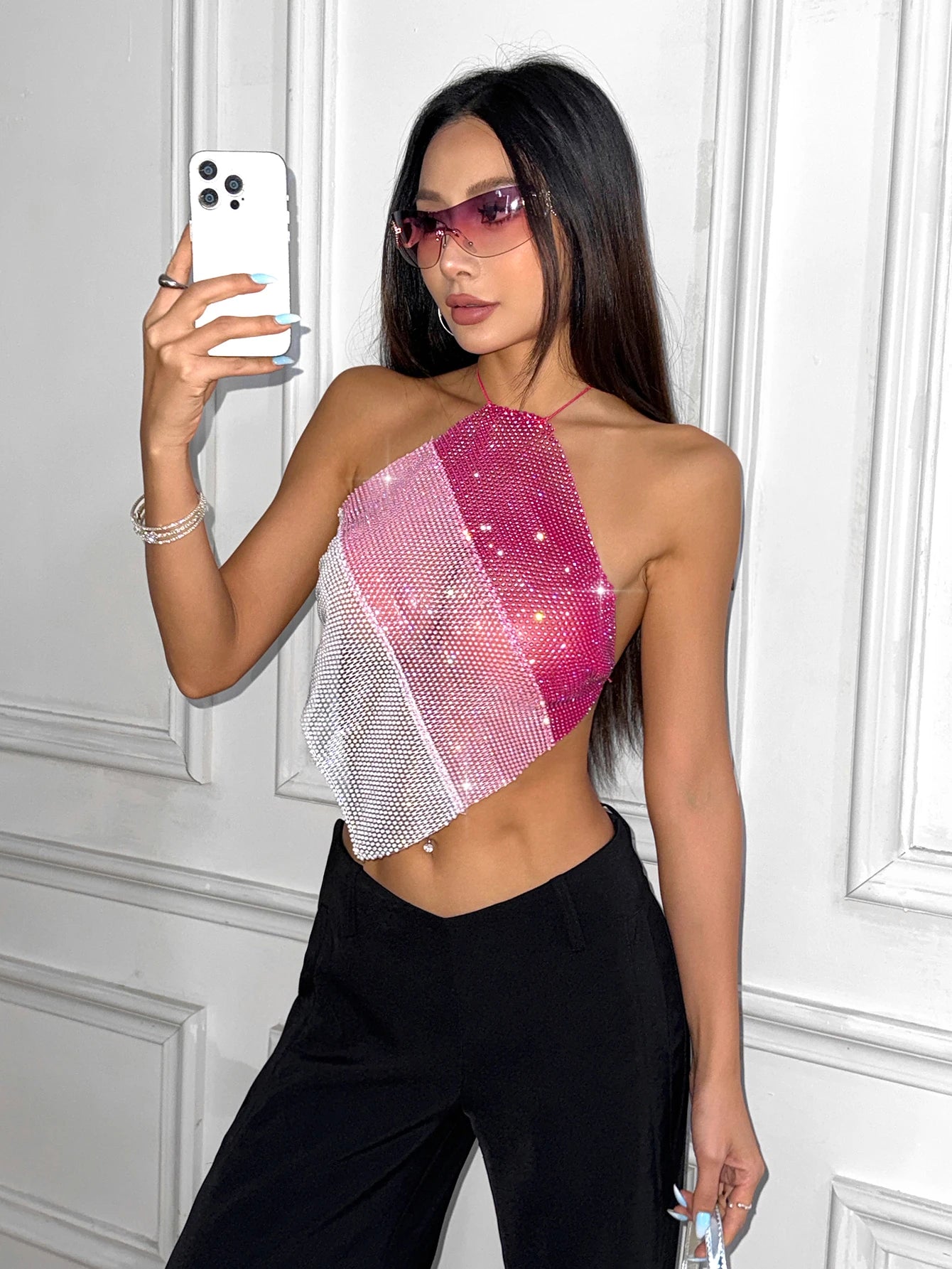 Womens clubwear mesh tops in pink and white for night outings