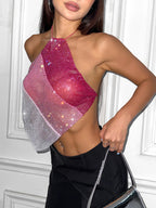 Womens clubwear mesh tops in pink and silver for stylish nightlife