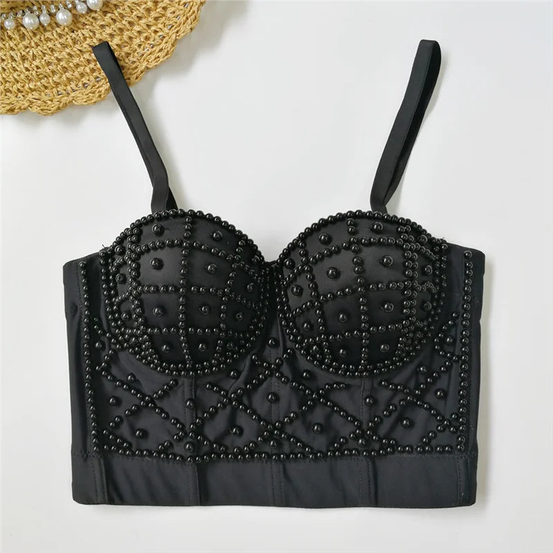 Women's Clubwear Tops in black, embellished with beads for stylish outings