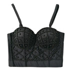 Women's Clubwear Tops in black with padded cups and beaded design