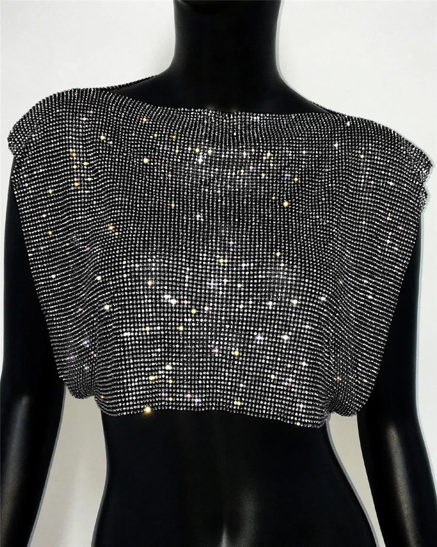 Women's Clubwear Tops, sparkly silver fabric, perfect for nightlife