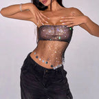Women's Clubwear Tops in black, sequined material for nightlife styling